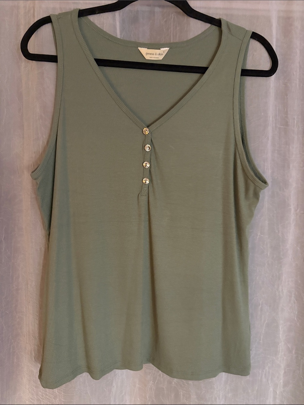 green & olive V-neck Ribbed Tank with Button Detail — grlfrnd & co.